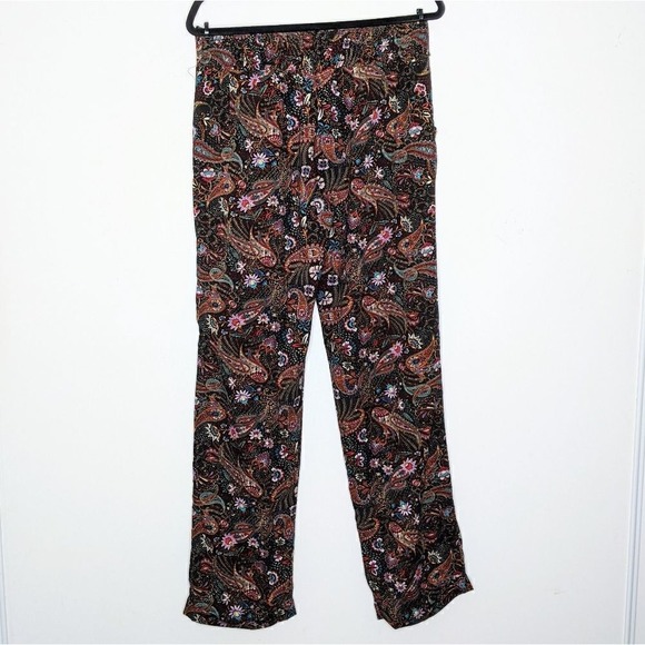 Z & L Elastic Tie Waist Straight Leg Paisley Floral Print Pants Black Red Gold M - Picture 3 of 12